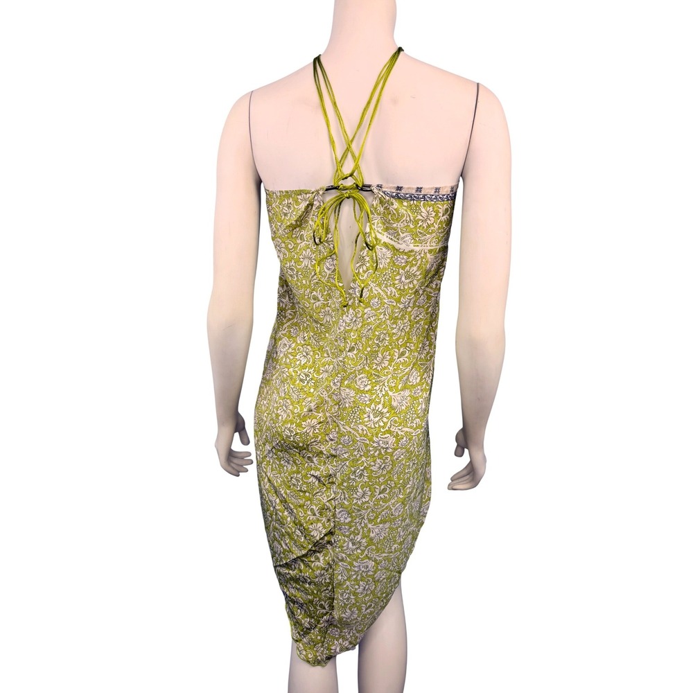 Vacation Convertible Sarong Dress Women OS Green Floral Paisley Halter Mini NEW - Picture 4 of 9